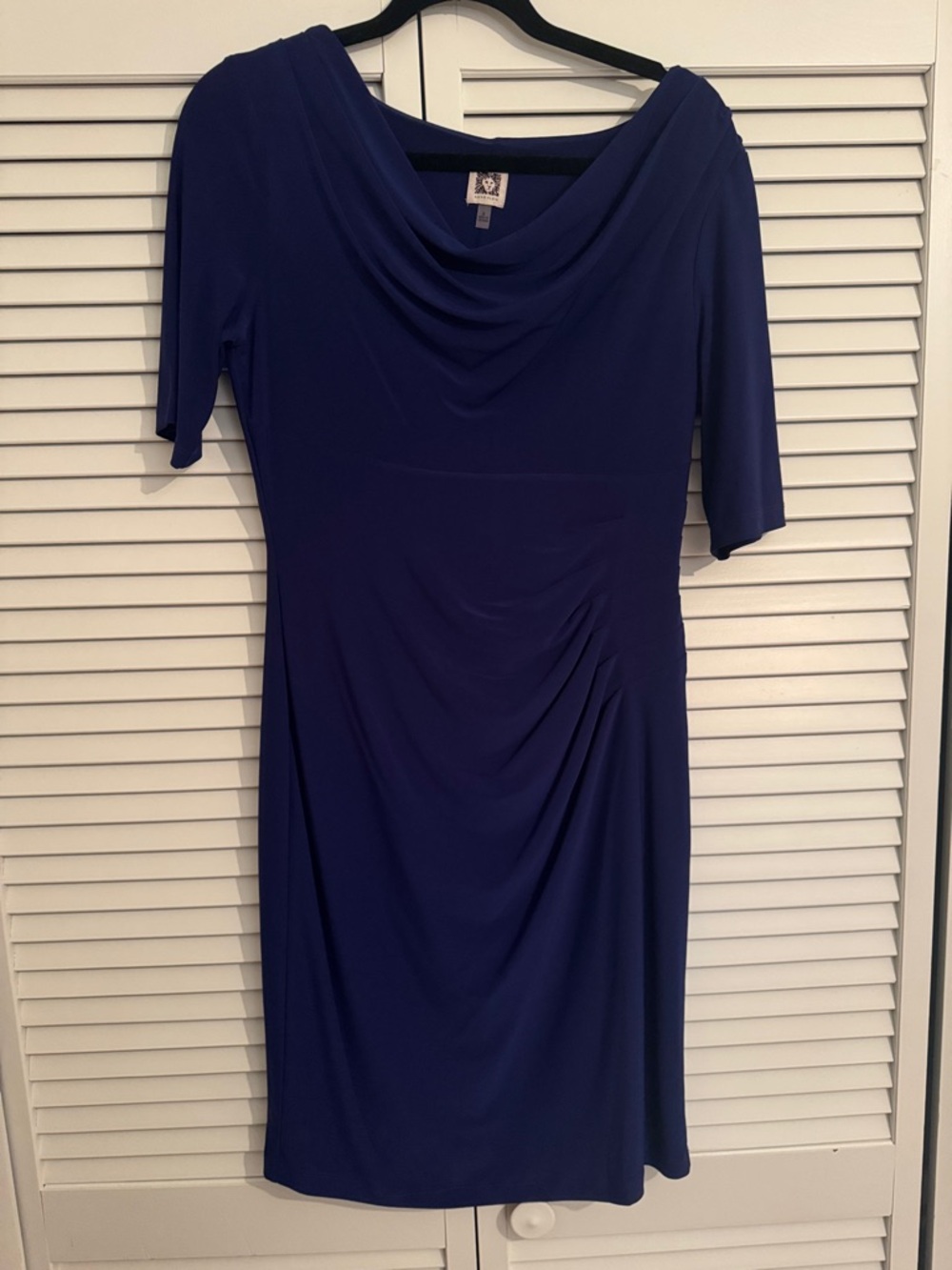 Elegant Cowl Neck Knee-Length Dress in Deep Blue